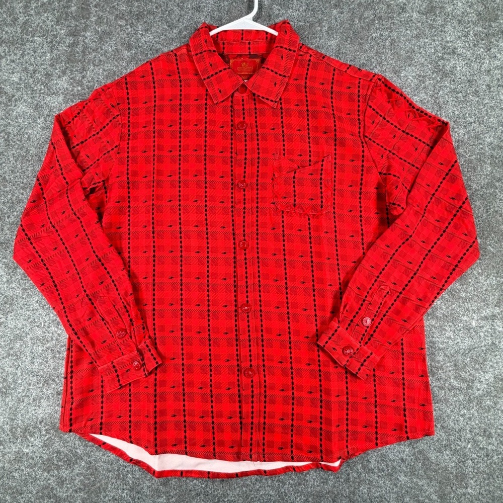 The Hideout Clothing‎ Shirt Mens XL Red Eternal Plaid Snap Long Sleeve Button Up